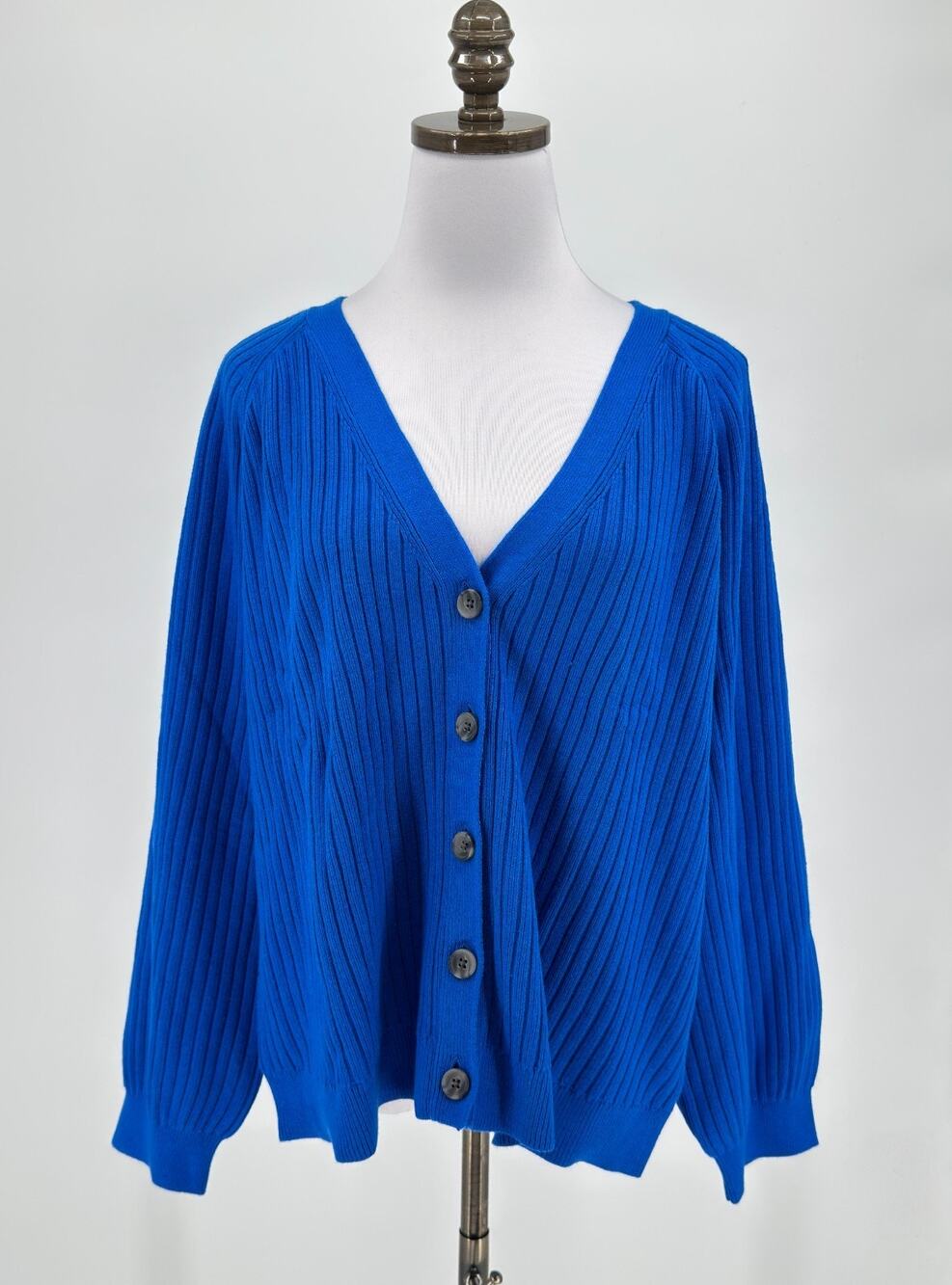 Talbots Royal Blue Ribbed V Neck Button Long Sleeve Cardigan Sweater Sz 2X NEW